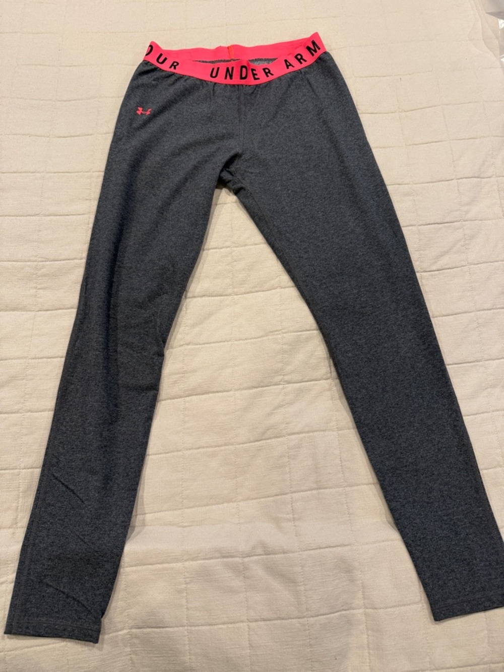 Under Armour Girls' Charcoal Leggings with Hot Pink Waistband